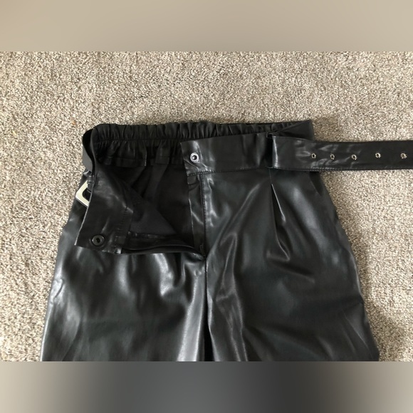 Halilu Faux Leather Pants size M Belted Zipper Elasticity Hight Waist - Picture 10 of 16